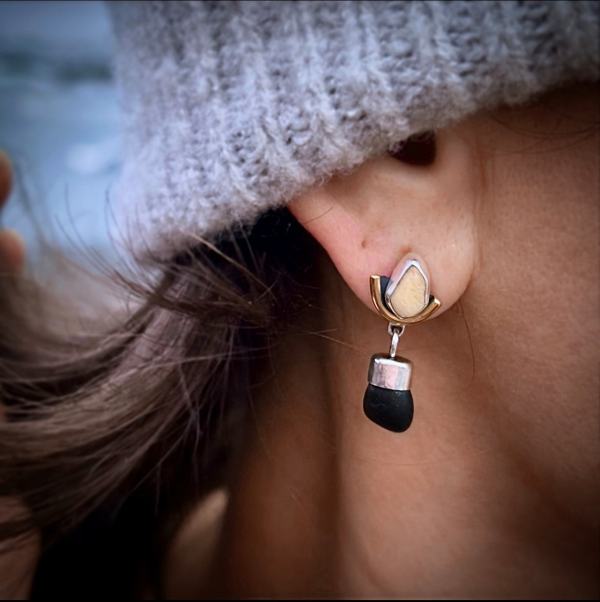 Beach Pebble studs with Dangle.