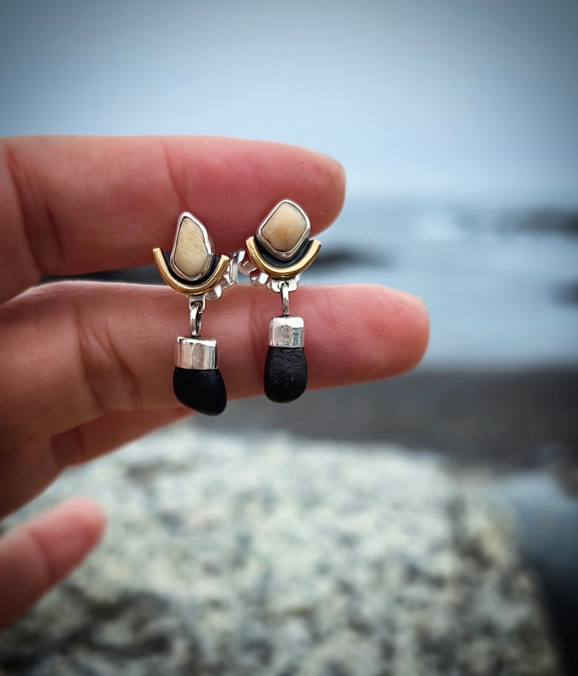 Beach Pebble studs with Dangle.