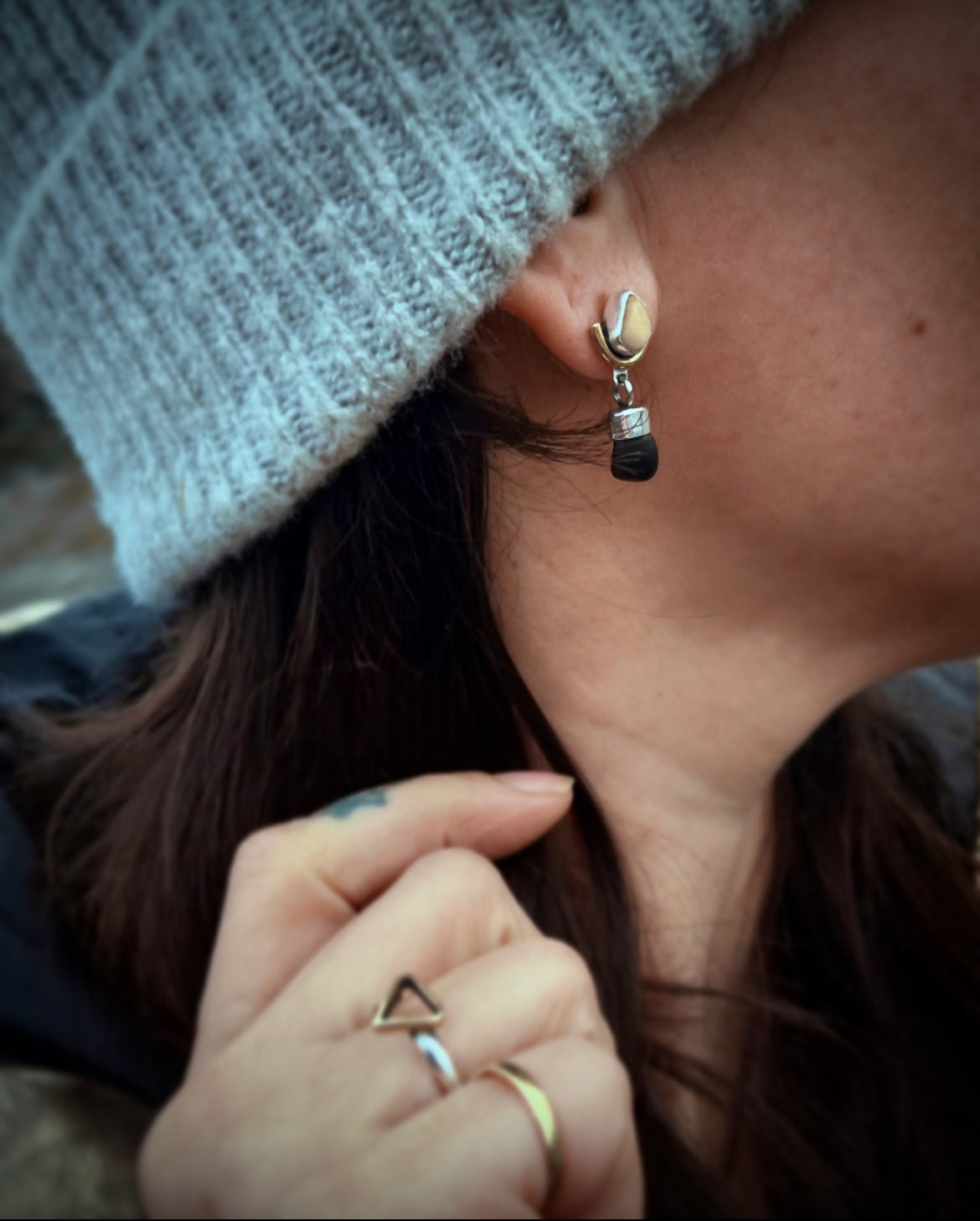 Beach Pebble studs with Dangle.