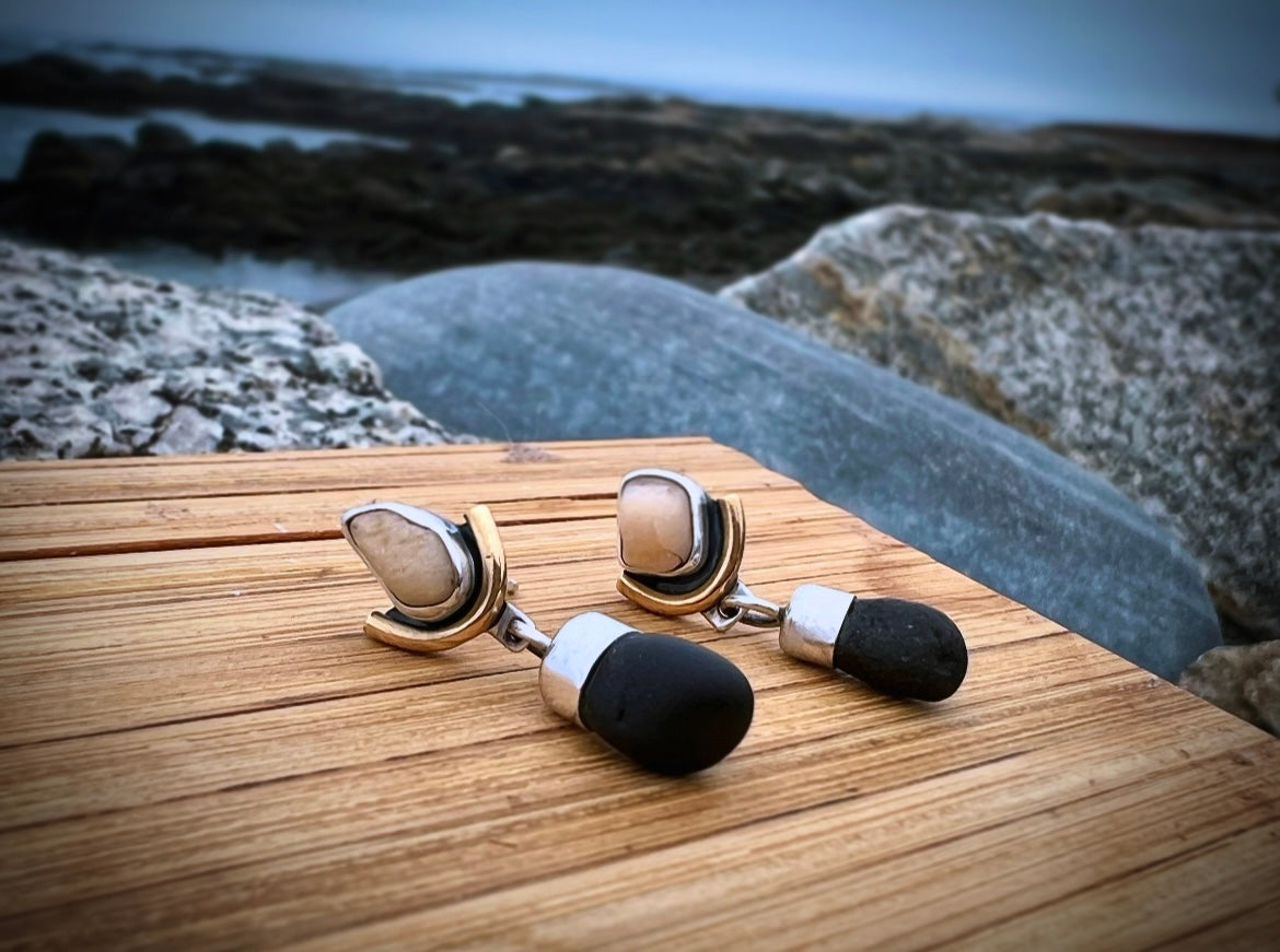 Beach Pebble studs with Dangle.