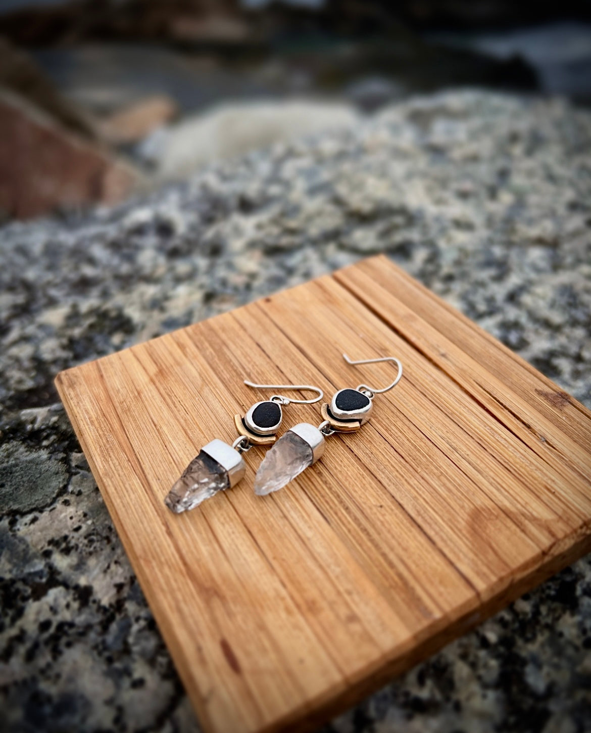 Beach Pebble & Forest Quartz Dangles