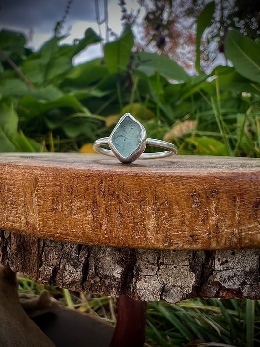 Droplet Seaglass Ring (Blue)
