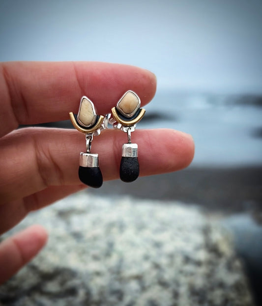 Beach Pebble studs with Dangle.
