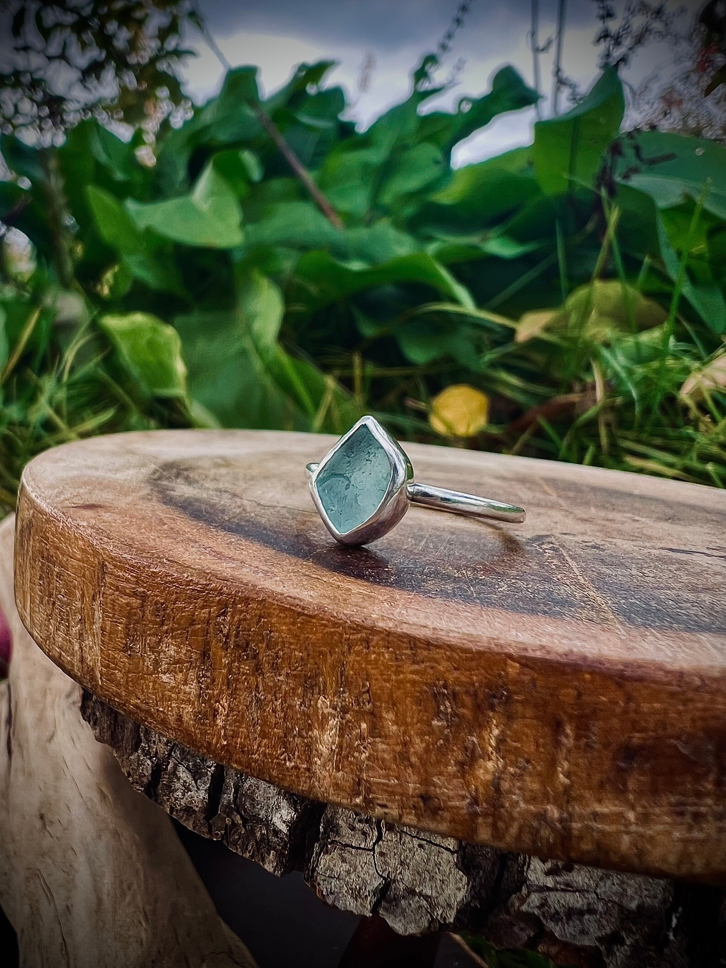 Droplet Seaglass Ring (Blue)