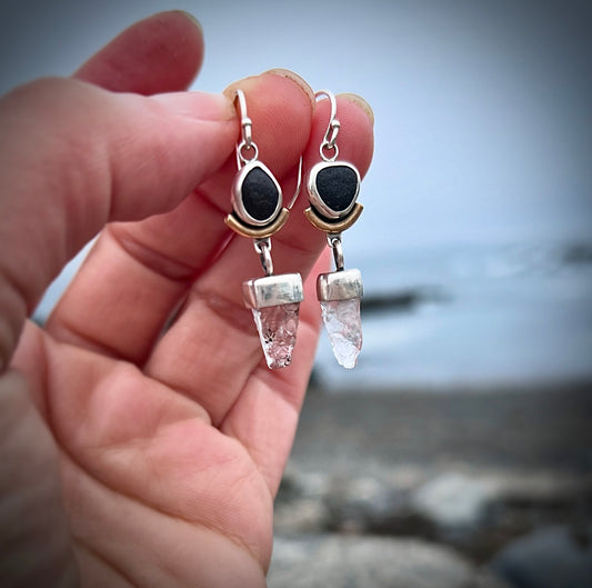 Beach Pebble & Forest Quartz Dangles